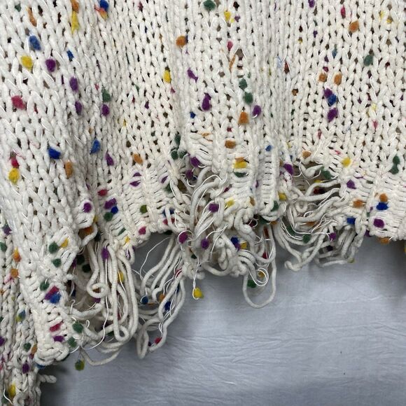 Wild Honey Womens Cropped Sweater Size S Dots Distressed Hem Cream Multicolor - Picture 7 of 10